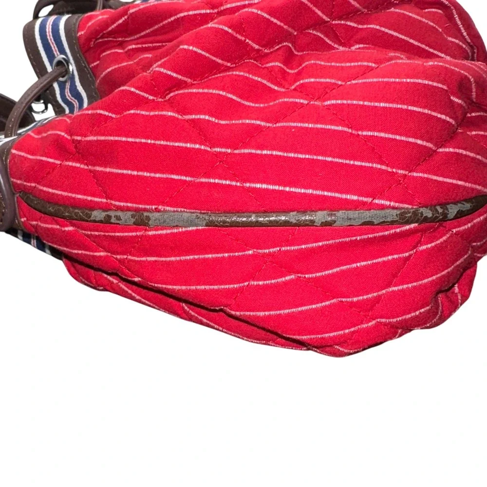 Vera Bradley Quilted Bucket Bag Purse‎ Red Striped Drawstring Shoulder Bag